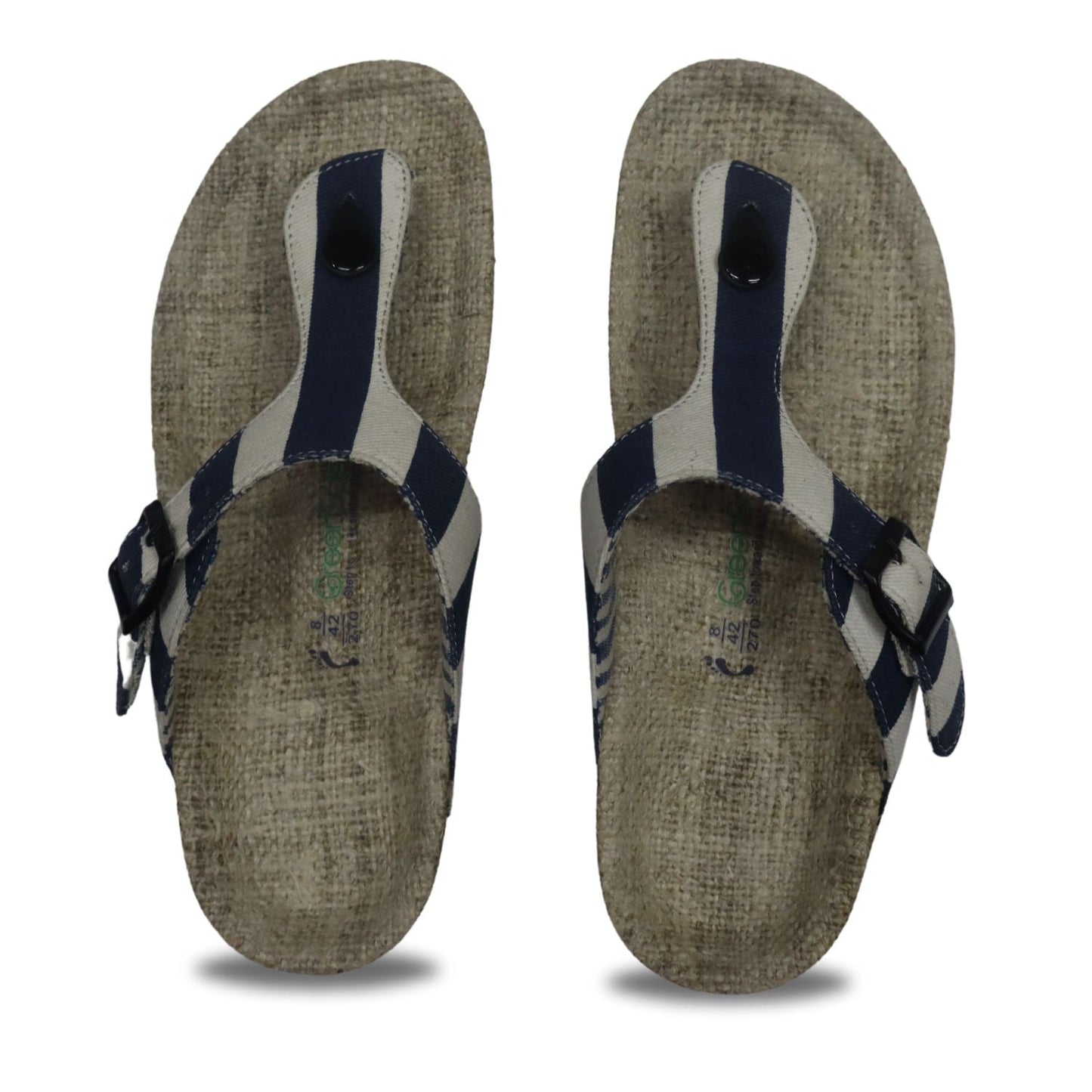 Eco-friendly men's footwear sandals with navy and white striped design for casual wear
