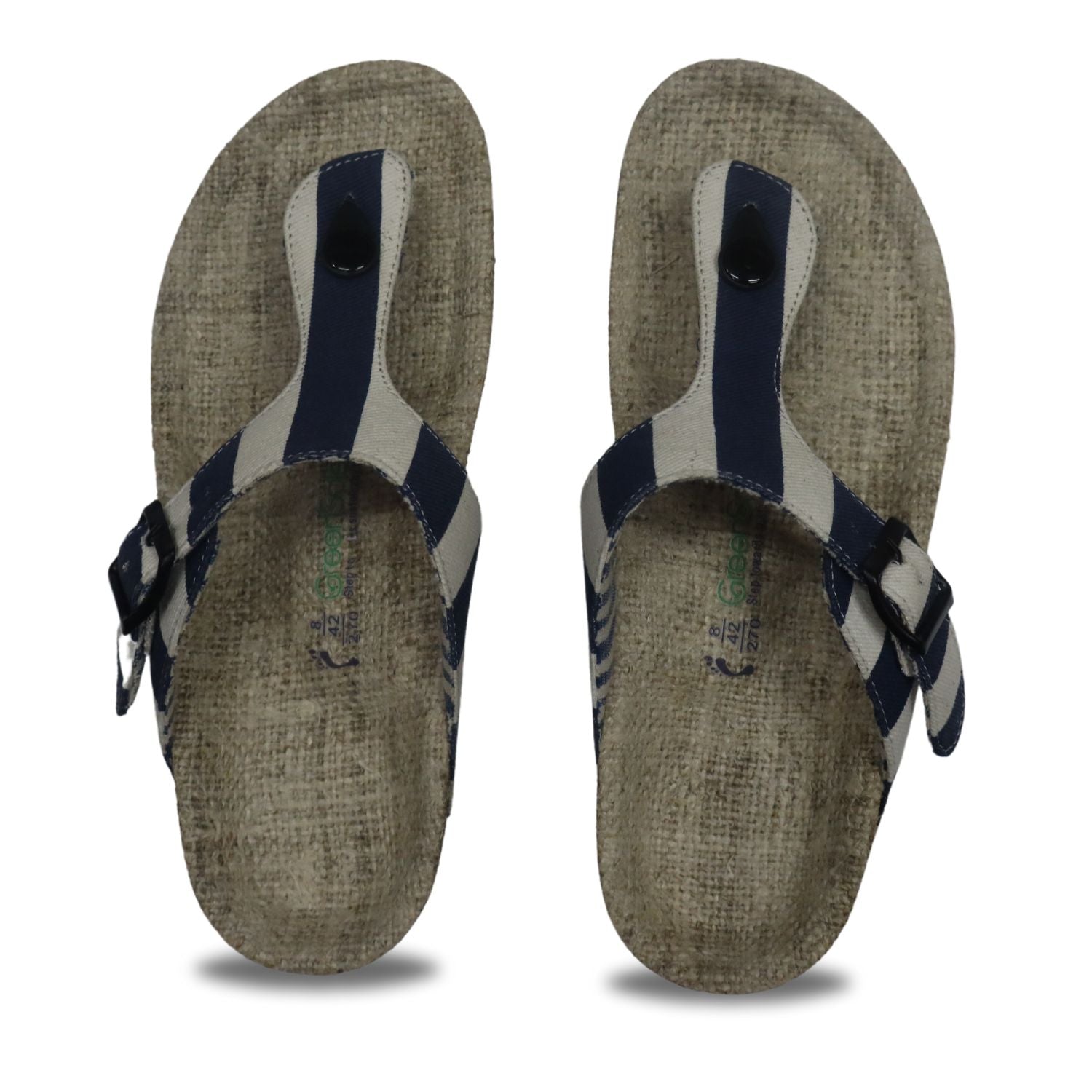 Eco-friendly men's footwear sandals with navy and white striped design for casual wear