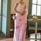 Elegant party wear chiffon saree in soft pink with floral embroidery, perfect for special occasions