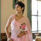 Elegant party wear chiffon saree in pink with floral embroidery, perfect for special occasions