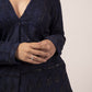Navy ethnic jacket for casual wear with intricate embroidery and a stylish hemline