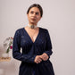 Navy ethnic jacket for casual wear with intricate detailing and a relaxed fit