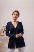 Navy ethnic jacket for casual wear with intricate detailing and a relaxed fit