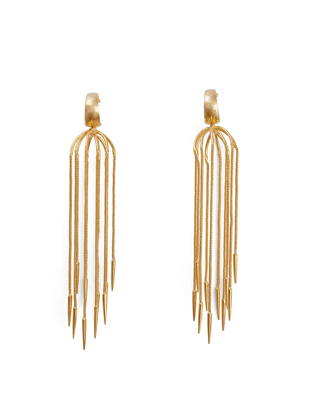 Stylera gold long tassel hoop earrings with multiple chain drops and pointed ends evening party earrings accessory