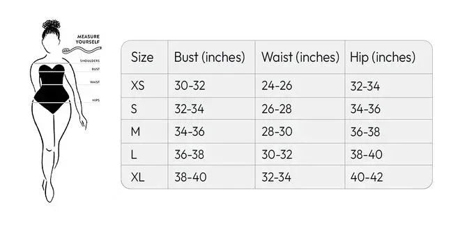 Size chart for women's clothing with measurements in inches.