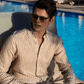 The Monaco Linen Striped Shirt in Pecan Brown
