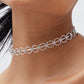 Stylera silver circle link fashion accessory choker necklace on model neck elegant style