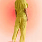 Woman wearing Stylera green smocked top with puff sleeves and matching green pants