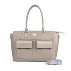 Stylish oversized tote bag in gray with double front pockets, perfect fashionable laptop tote bag