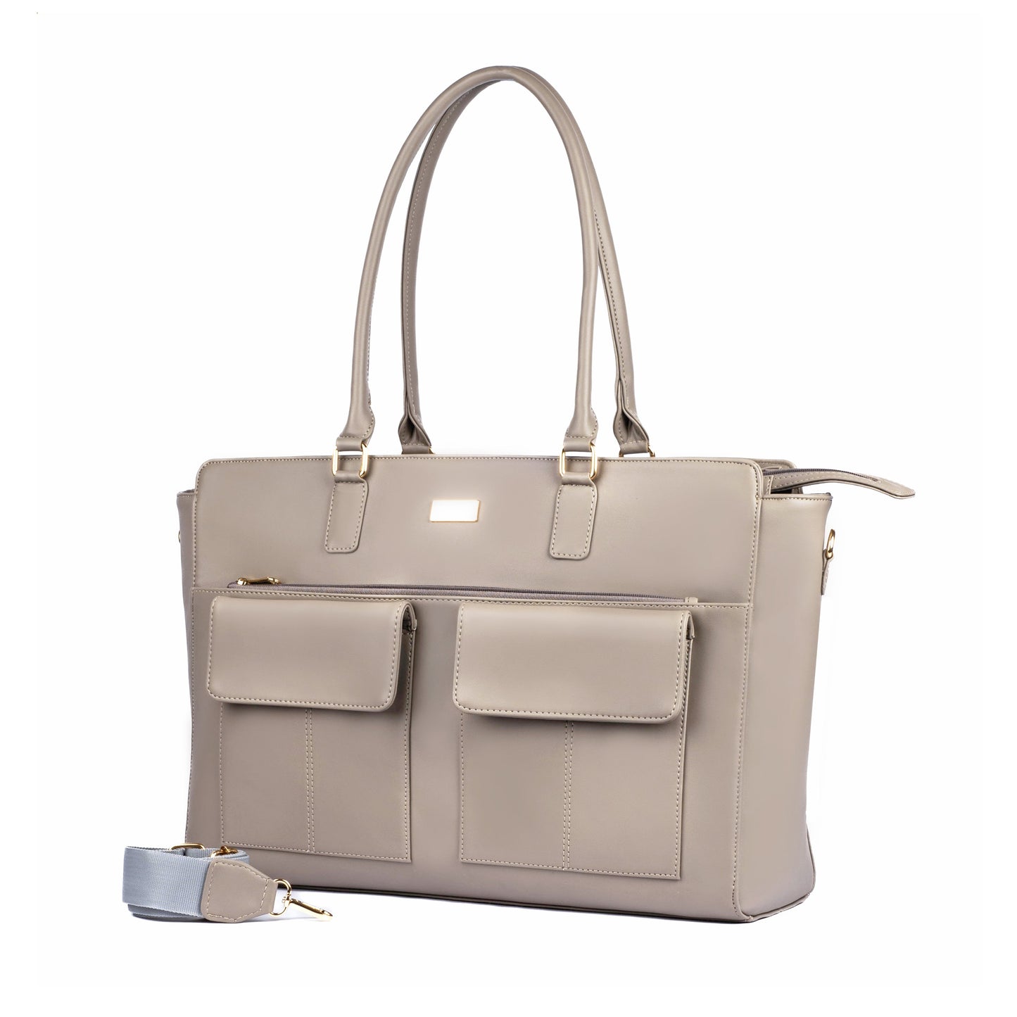 Stylish oversized tote bag in beige, perfect as a fashionable laptop tote bag with multiple pockets