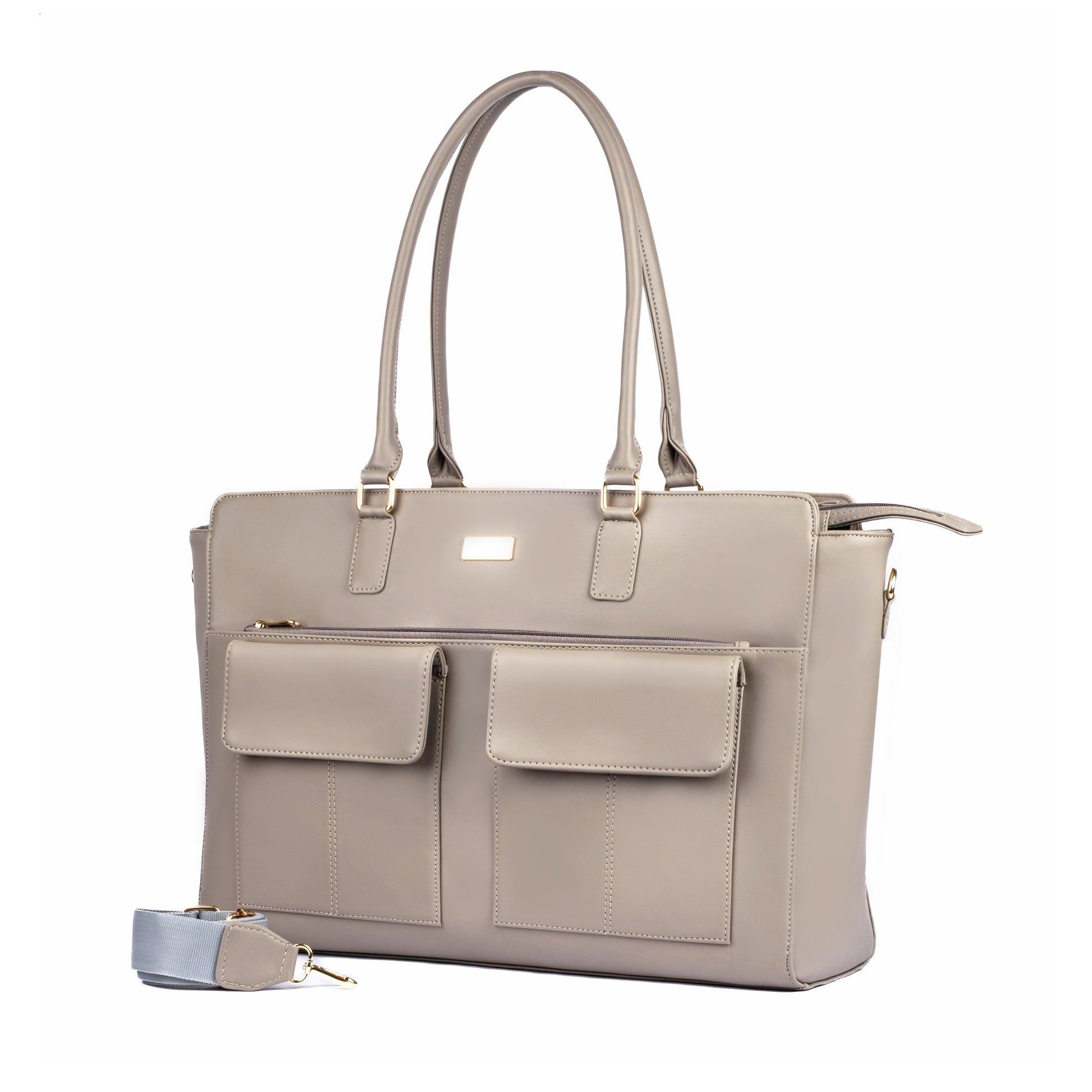 Stylish oversized tote bag in beige, perfect as a fashionable laptop tote bag with multiple pockets
