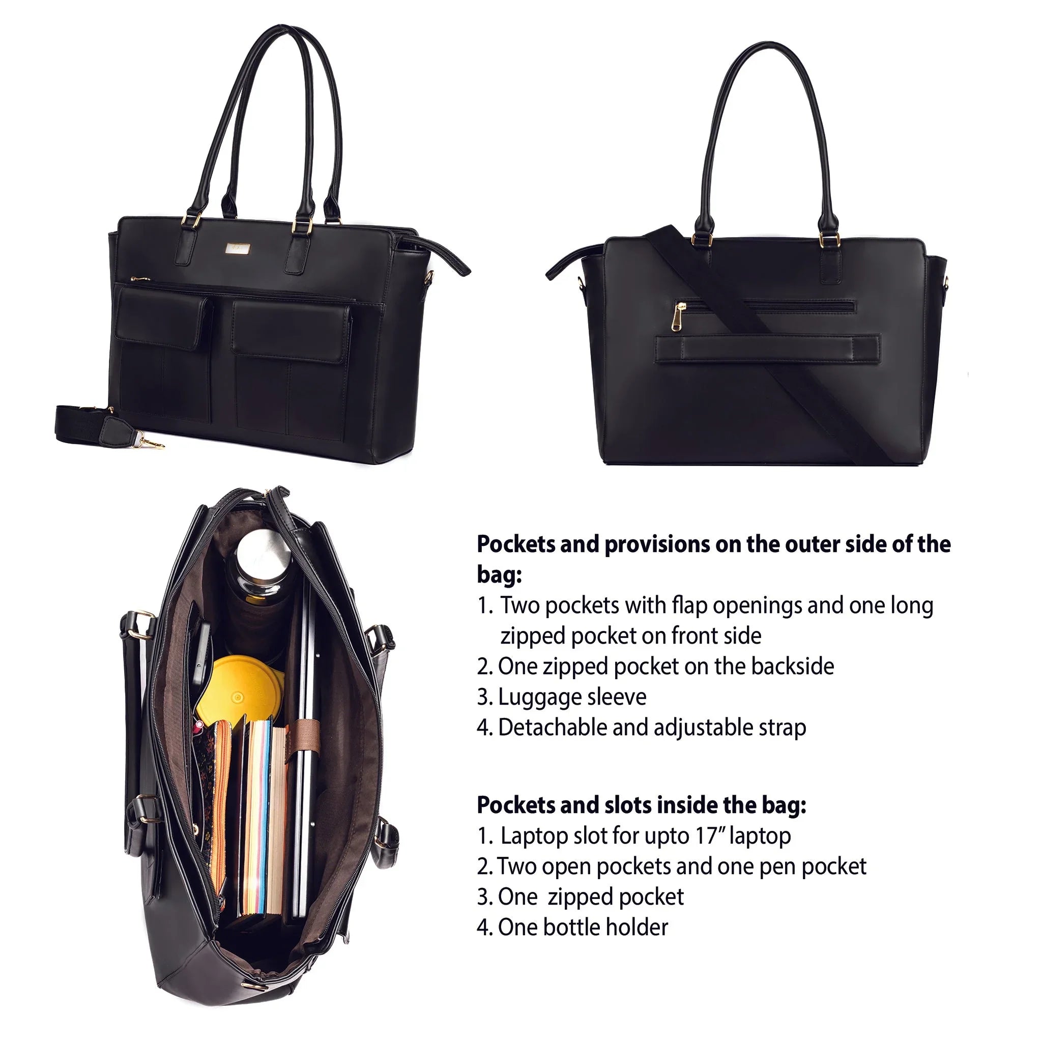 Fashionable large tote for laptops featuring multiple pockets and a detachable strap for versatility