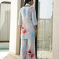 Floral cotton co ord set for women featuring a blue tunic and matching pants with floral designs