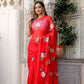 Stylera floral designer chiffon saree in vibrant red with floral embroidery for festive occasions