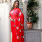 Stylera floral designer chiffon saree in vibrant red with floral prints for elegant occasions