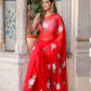 Stylera floral designer chiffon saree in vibrant red with floral embroidery perfect for special occasions