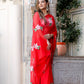 Elegant floral designer chiffon saree in red with floral embroidery for festive occasions
