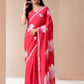Elegant Stylera floral designer mal mal saree in vibrant pink with lotus prints for festive occasions