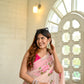 Elegant floral organza saree for women featuring delicate pink floral prints