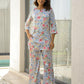 Stylera Floral Pajama Set for Women in Light Colors with Relaxed Fit and Floral Patterns
