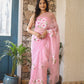 Elegant floral pink saree for women with beautiful floral embroidery, perfect for special occasions