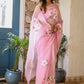 Elegant floral pink saree for women with intricate flower embroidery, perfect for festive occasions