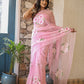 Elegant floral pink saree for women featuring beautiful floral embroidery, perfect for special occasions