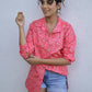 Stylera floral print casual shirt for women in vibrant pink with a relaxed fit and rolled sleeves