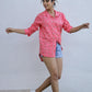 Stylera floral print casual shirt for women in pink with a relaxed fit, styled with shorts