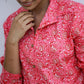 Stylera floral print casual shirt for women in vibrant pink with button detailing