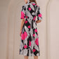 Stylera floral print midi dress featuring a vibrant design with pink and black colors