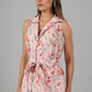 Floral printed two piece set for women featuring a sleeveless top with belt and floral patterns