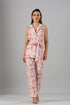 Floral printed two piece set for women featuring a sleeveless top and matching trousers