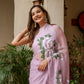 Elegant floral statement saree in lilac with vibrant floral designs, perfect for festive occasions