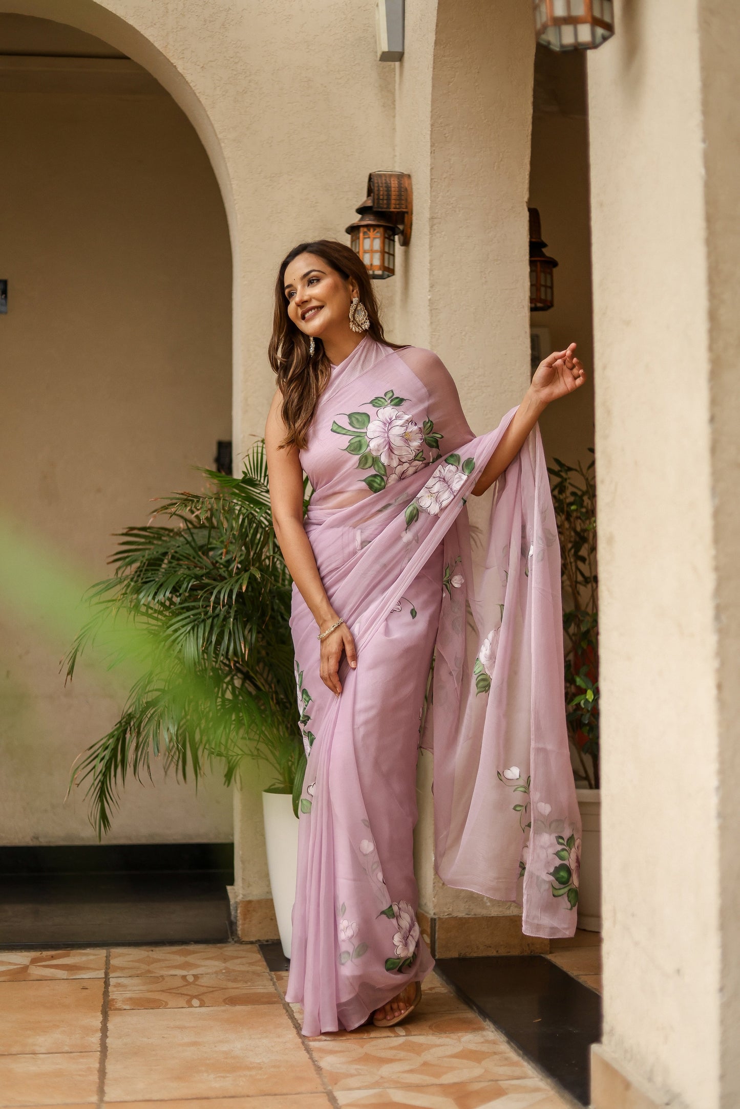 Elegant floral statement saree in light purple with stunning floral embroidery for special occasions