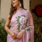 Elegant floral statement saree in light purple with intricate floral designs, ideal for festive occasions