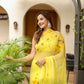 Elegant floral viscose chiffon saree with mukaish work in vibrant yellow, perfect for festive occasions