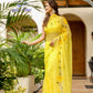 Elegant floral viscose chiffon saree with mukaish work in vibrant yellow colors perfect for festive occasions