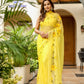 Yellow floral viscose chiffon saree with mukaish work perfect for elegant occasions