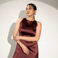 Elegant Stylera's formal halter maxi gown for women in rich burgundy with a sleek silhouette
