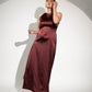 Elegant burgundy formal halter maxi gown for women with a sleek satin finish and flattering silhouette