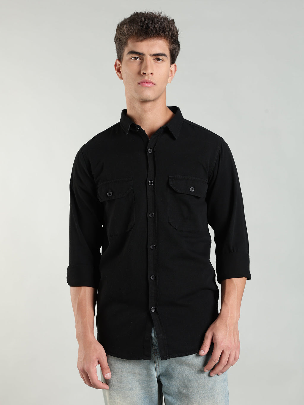 Black Cotton Shirt | Regular Fit