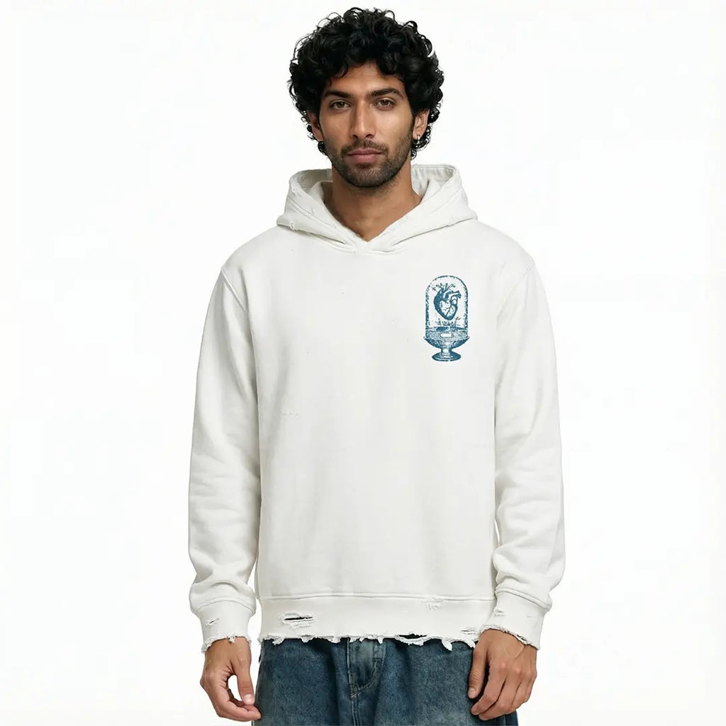 Ethereal Edge Regular Fit Printed White Hoodie FLYAF