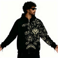 Fractured Pulse Printed Black Zipper Hoodie FLYAF