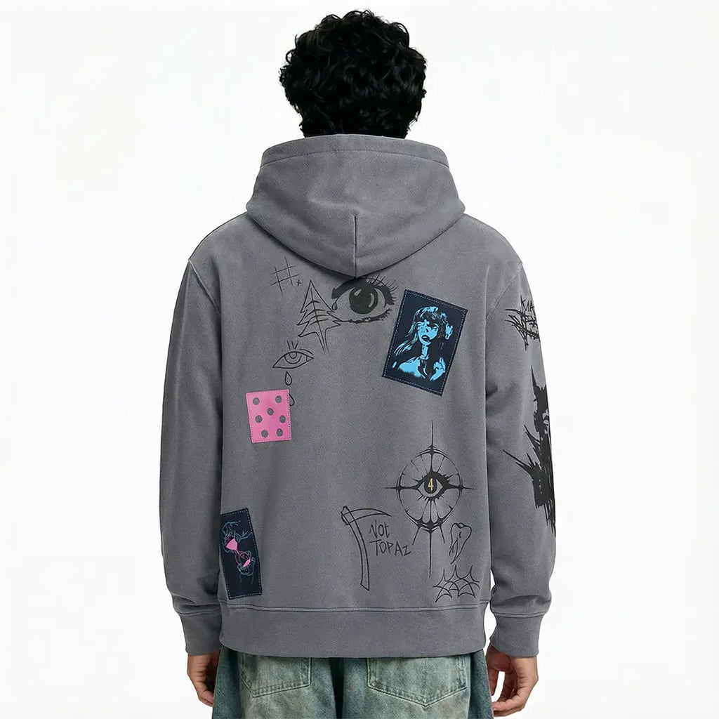 Cryptic Canvas Regular Fit Printed Grey Hoodie FLYAF