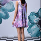 Stylera French lavender balloon dress sleeveless floral swing mini dress back view