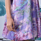 Stylera French lavender balloon dress with watercolor abstract print and flared hem