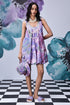 Stylera French lavender balloon dress sleeveless short floral watercolor print with matching hat