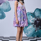 Stylera French lavender balloon dress sleeveless floral print with pearl necklaces and matching slippers
