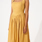 Stylera gold cotton corset dress with sleeveless design and gathered skirt
